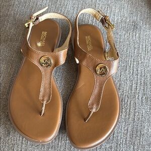 MICHAEL Michael Kors Brown Sandals for Women, Gold accents, size 7.5M